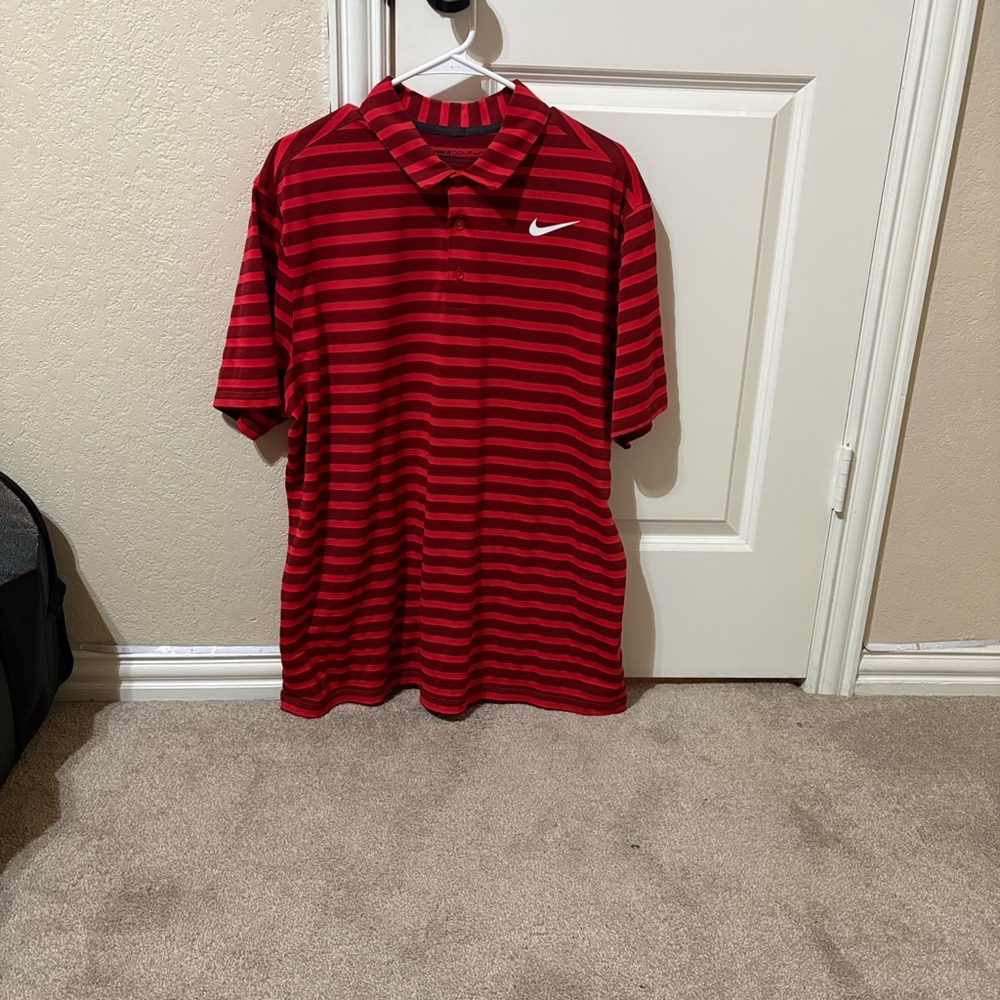 Nike Men's Red on Red Stripe Polo Shirt
